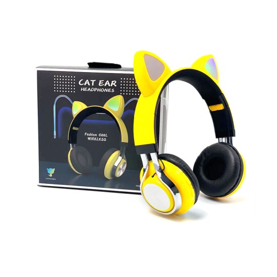 AURICULARES INALÁMBRICOS BLUETOOTH ESTILO OREJA DE GATO M-01 MP3/CELULAR/PC AMARILLO